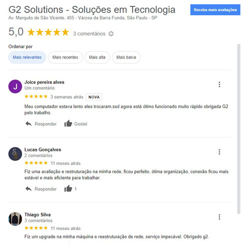 Depoimentos G2 Solutions - São Paulo - no Google